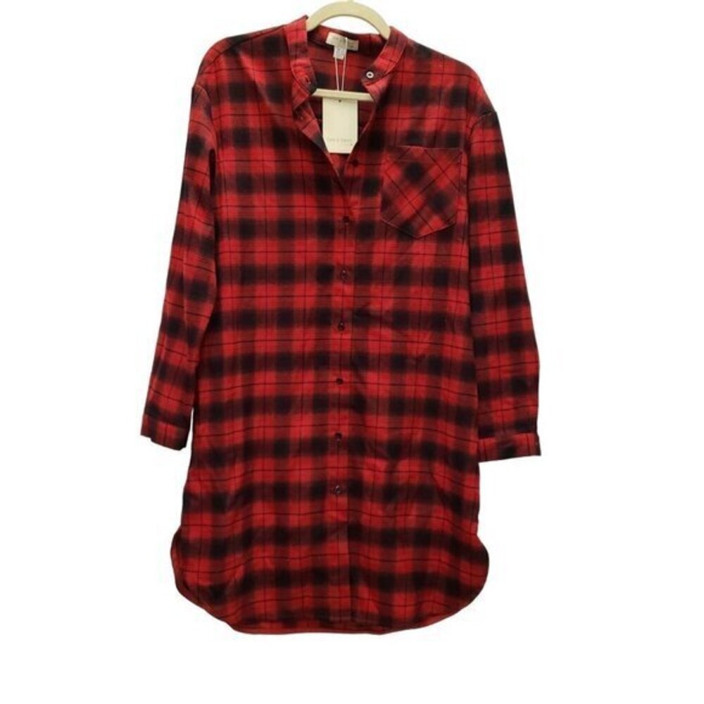 See‎ U Soon Plaid Shirt Dress Red Black Size Small Pockets New